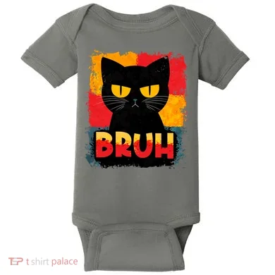 Funny Bruh Grumpy Black Cat Baby Bodysuit