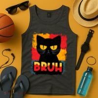 Funny Bruh Grumpy Black Cat Tank Top thumb 4
