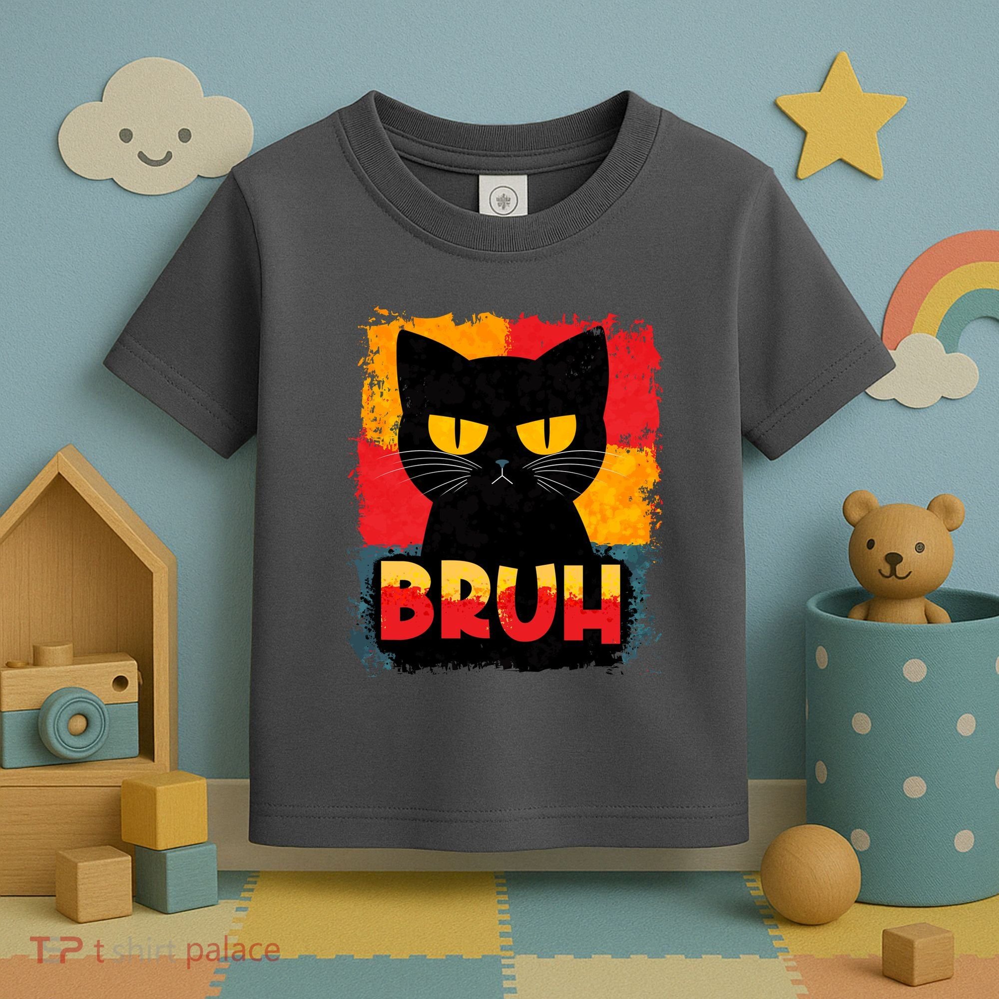 Funny Bruh Grumpy Black Cat Toddler T-Shirt