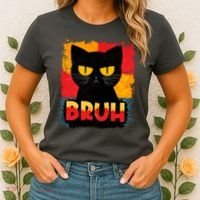 Funny Bruh Grumpy Black Cat Women's T-Shirt thumb 2