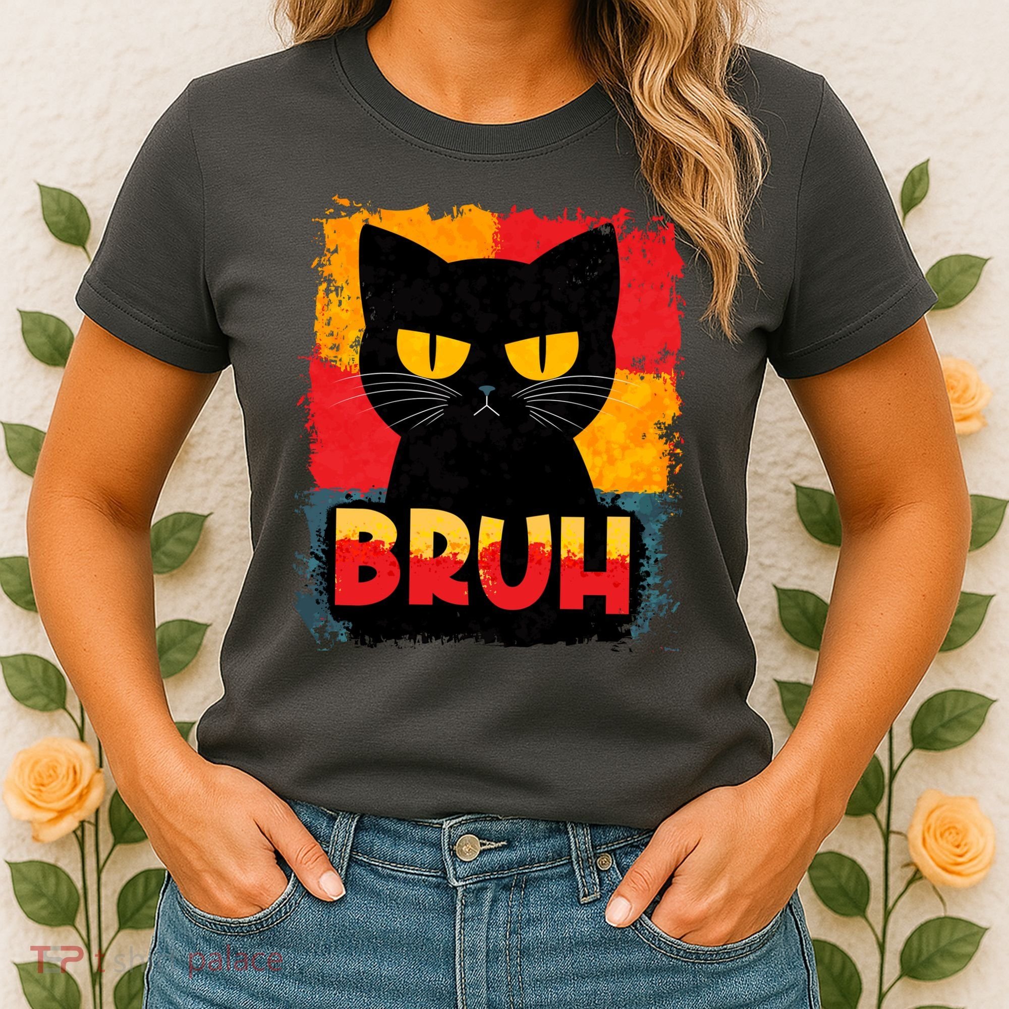 Funny Bruh Grumpy Black Cat Women's T-Shirt