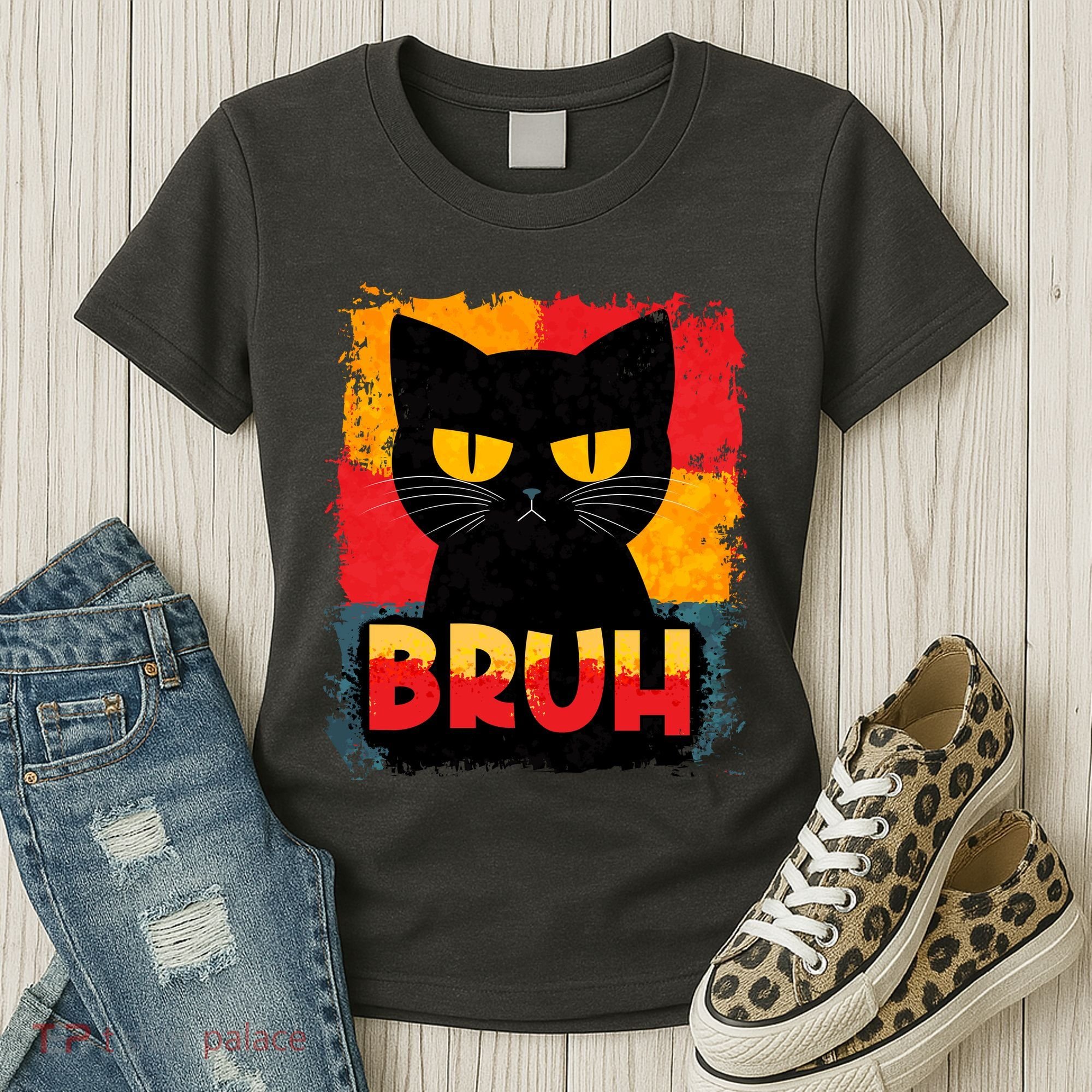 Funny Bruh Grumpy Black Cat Women's T-Shirt