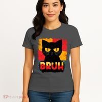 Funny Bruh Grumpy Black Cat Women's T-Shirt thumb 4