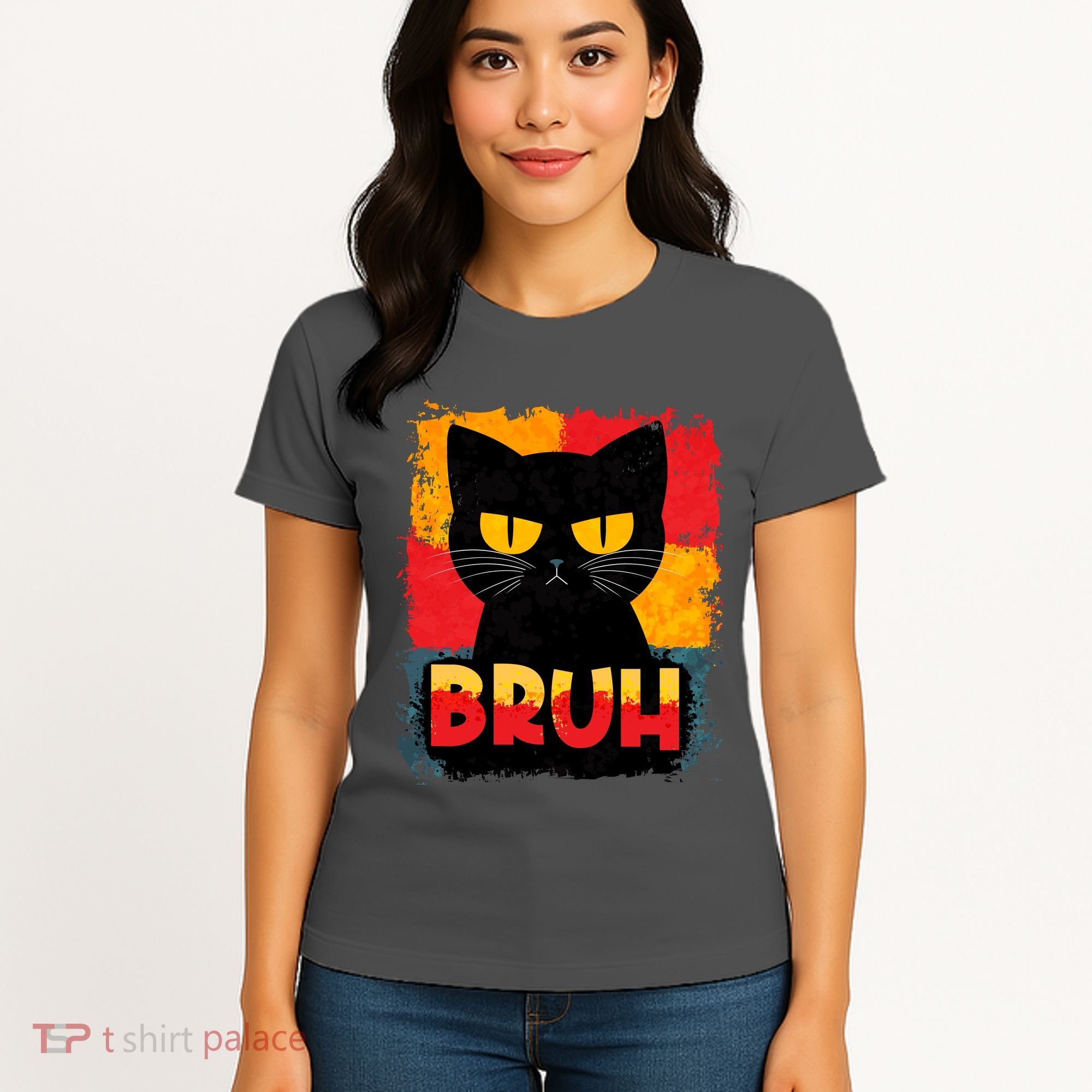 Funny Bruh Grumpy Black Cat Women's T-Shirt
