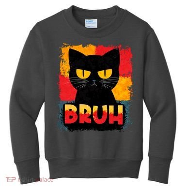 Funny Bruh Grumpy Black Cat Kids Sweatshirt