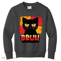 Funny Bruh Grumpy Black Cat Kids Sweatshirt thumb 0