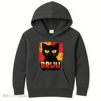 Funny Bruh Grumpy Black Cat Kids Hoodie thumb 0