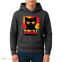 Funny Bruh Grumpy Black Cat Kids Hoodie thumb 4