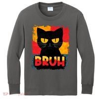 Funny Bruh Grumpy Black Cat Kids Long Sleeve Shirt thumb 0