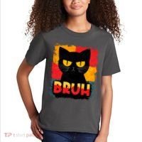 Funny Bruh Grumpy Black Cat Kids T-Shirt thumb 2