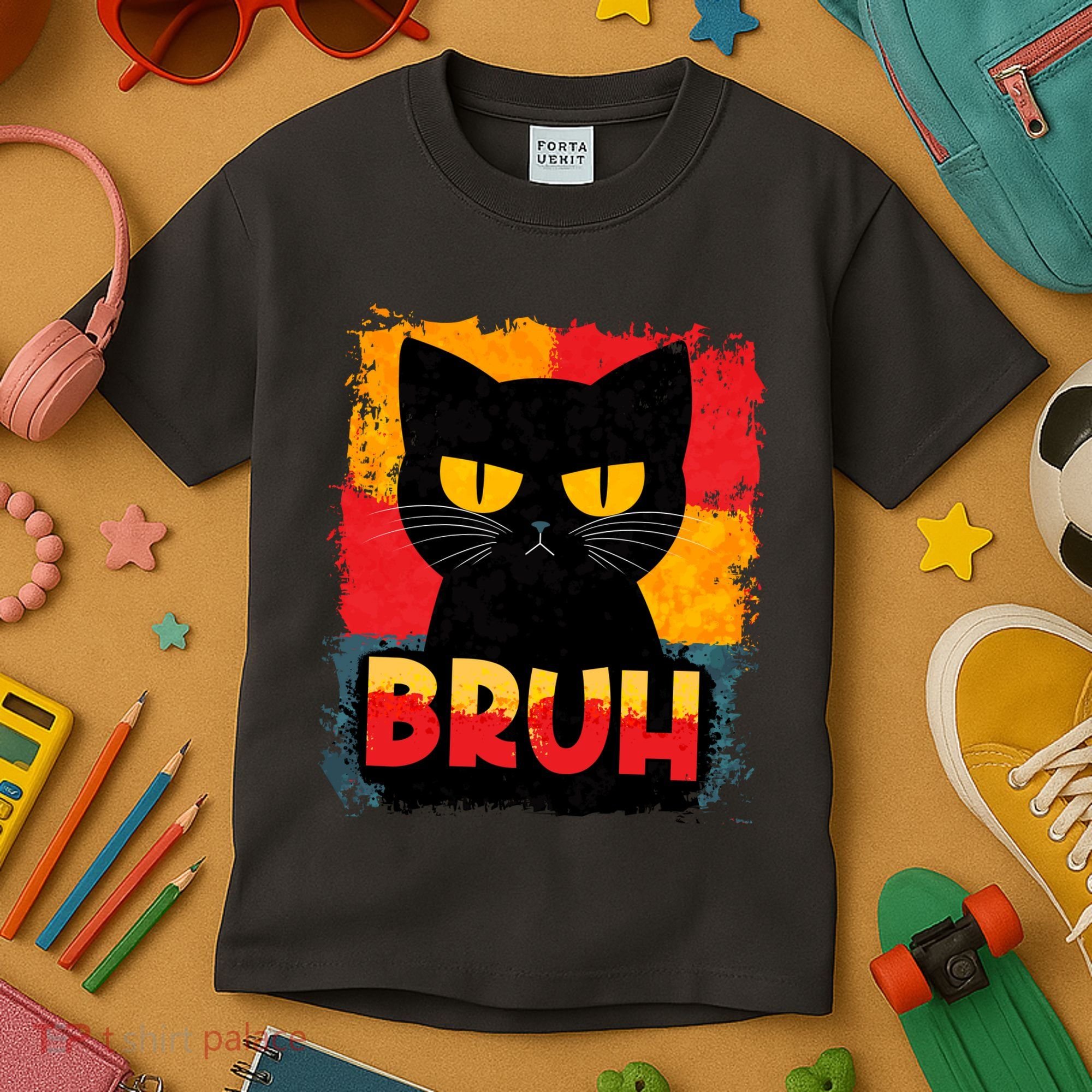 Funny Bruh Grumpy Black Cat Kids T-Shirt