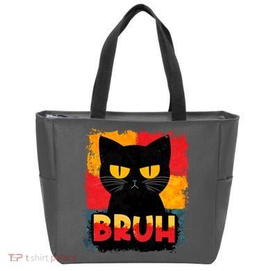 Funny Bruh Grumpy Black Cat Tote Bag