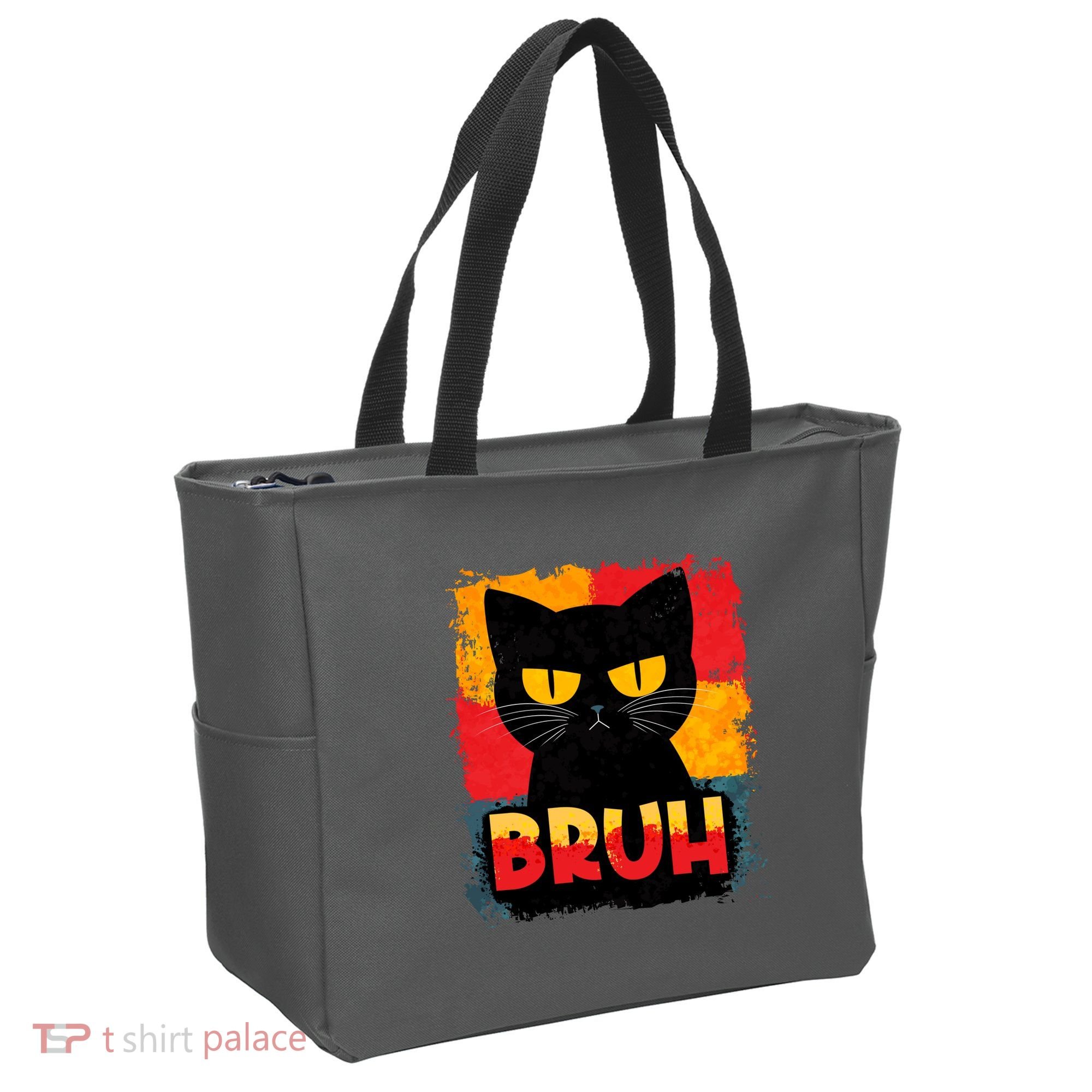 Funny Bruh Grumpy Black Cat Tote Bag