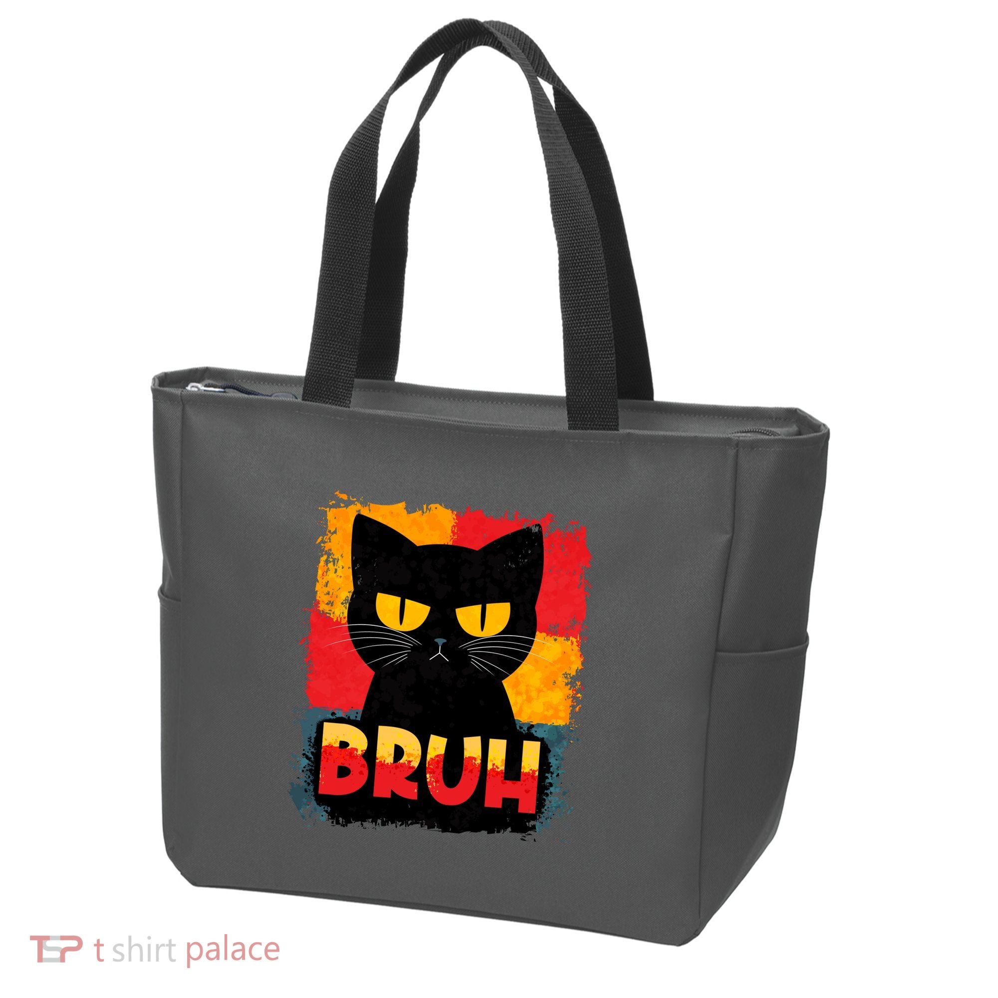 Funny Bruh Grumpy Black Cat Tote Bag