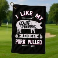 Funny BBQ Grilling Quote Pig Pulled Pork Golf Towel thumb 1