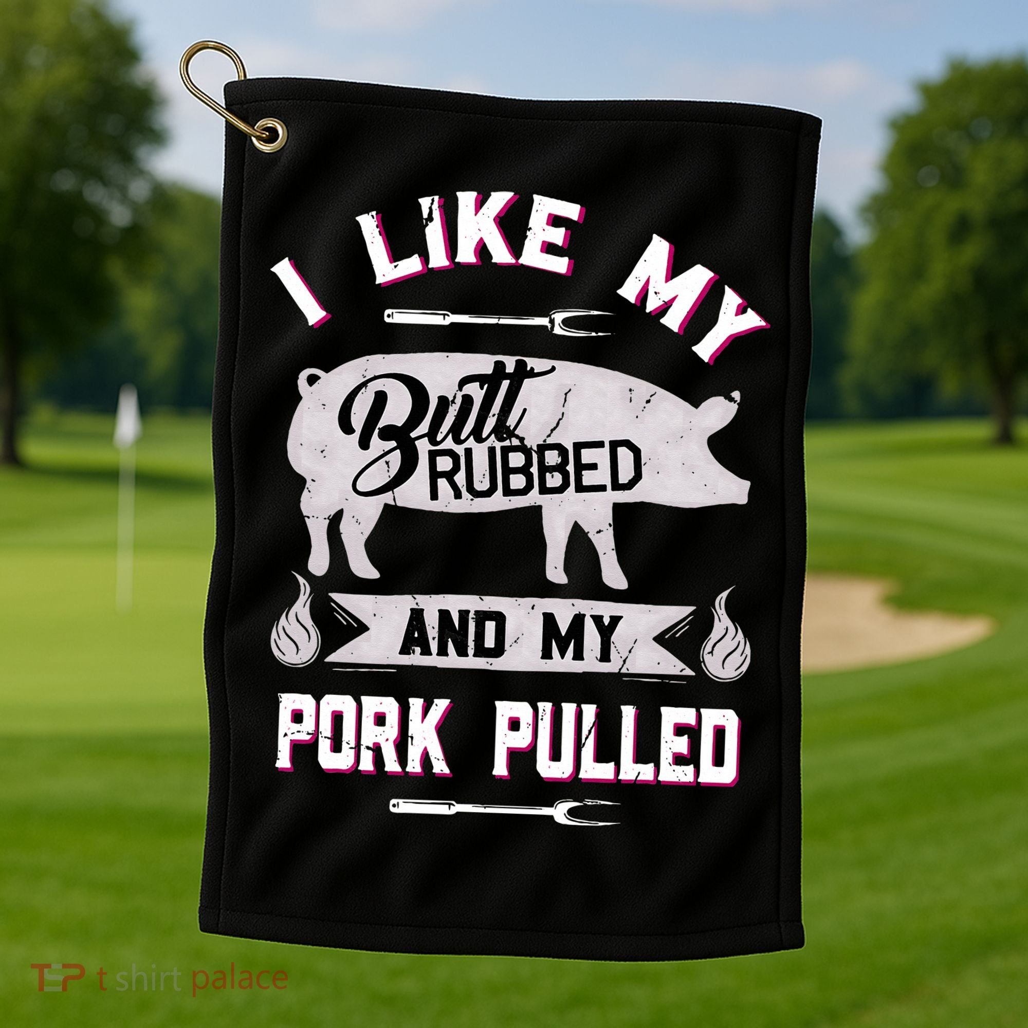 Funny BBQ Grilling Quote Pig Pulled Pork Golf Towel