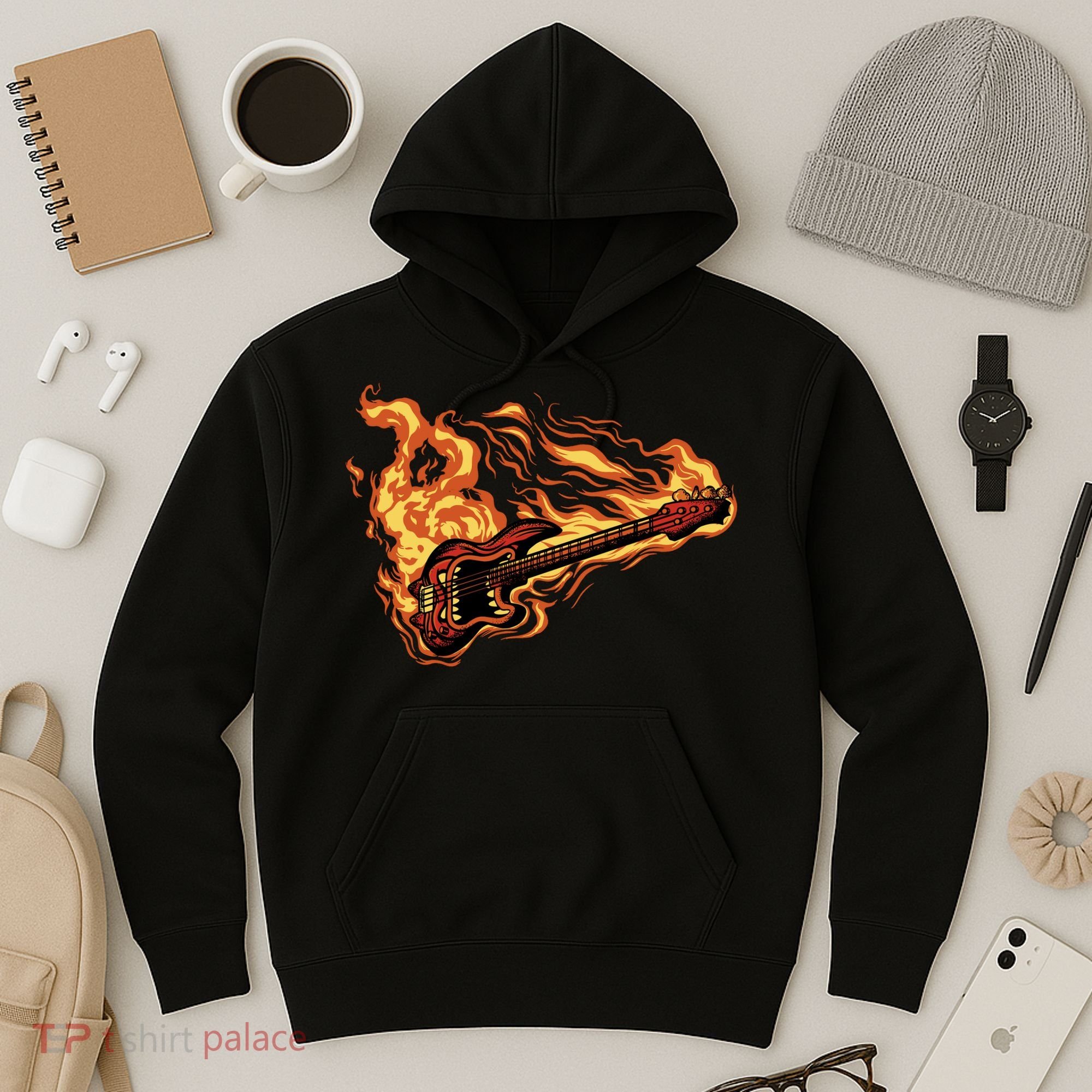 Fire Bass Guitar Rock Musician Hoodie