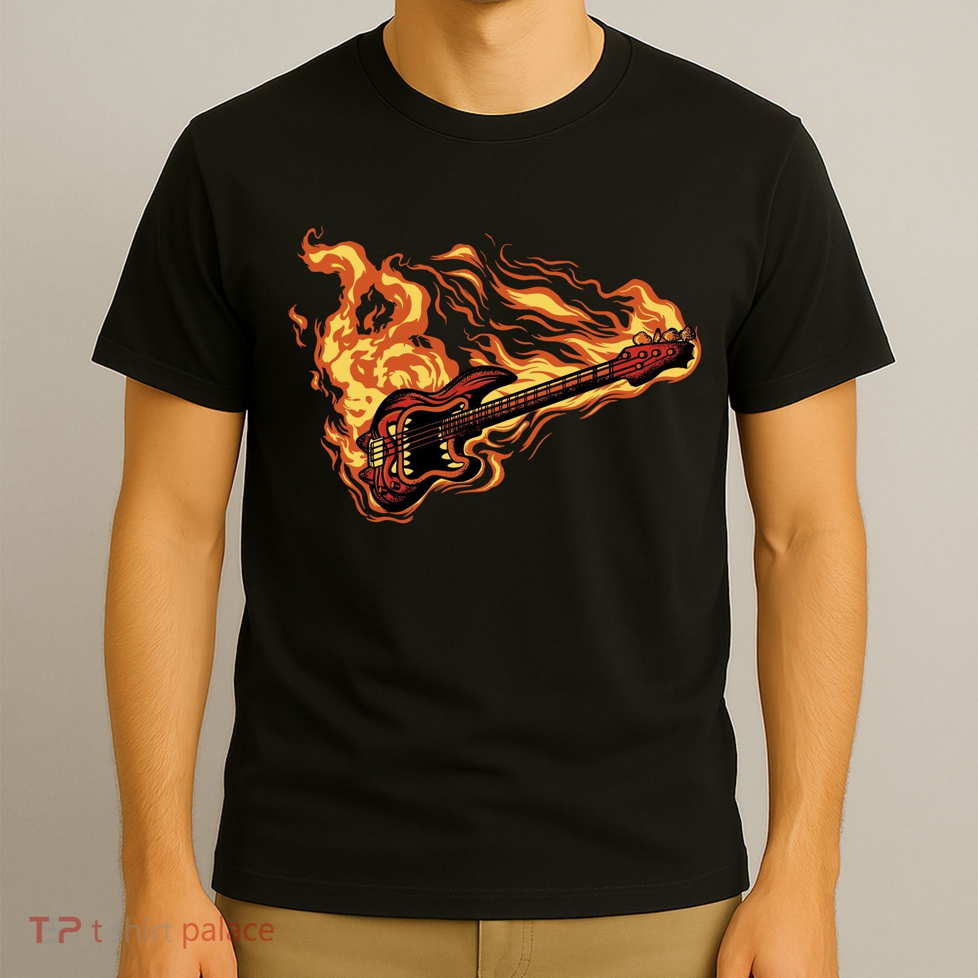 Fire Bass Guitar Rock Musician T-Shirt