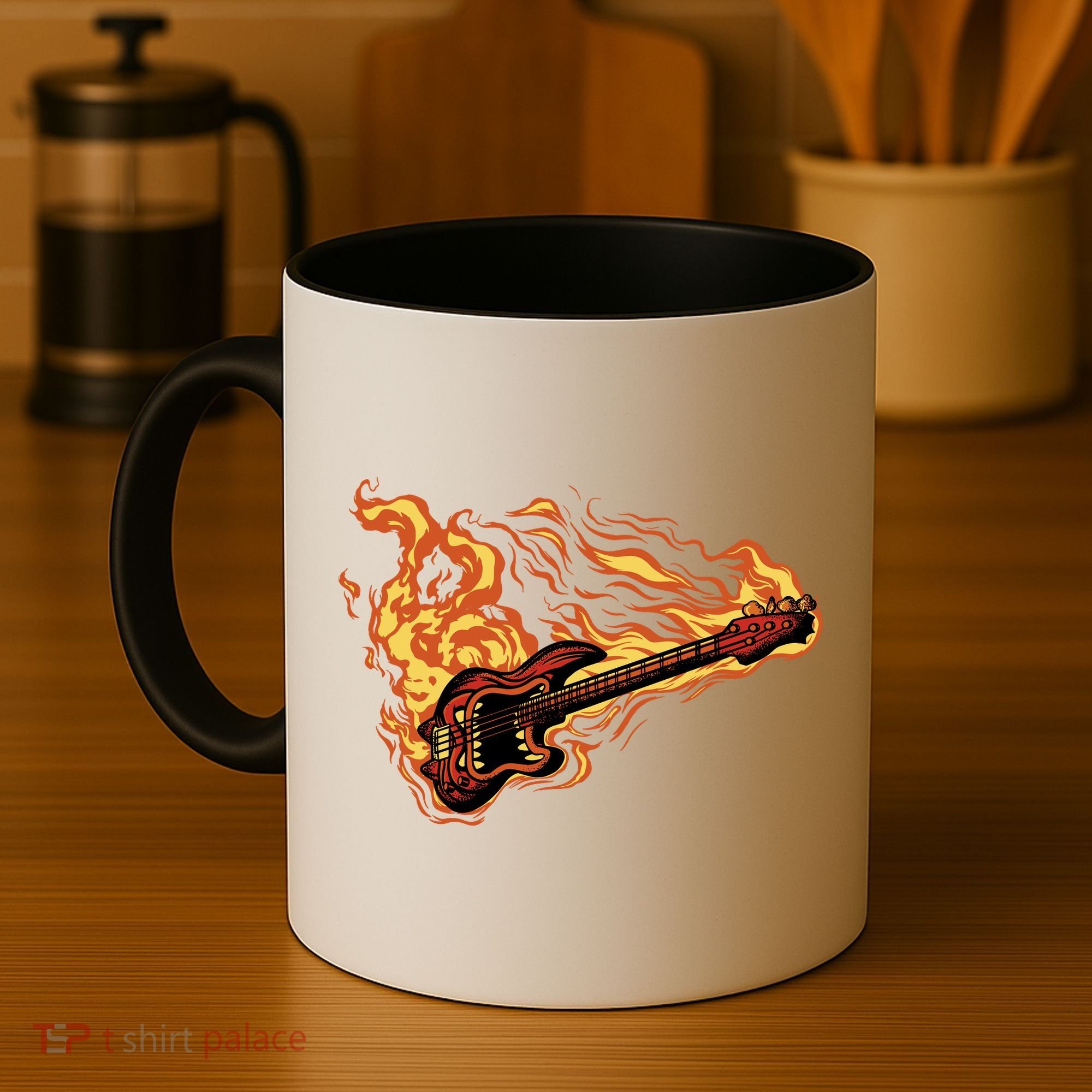 Fire Bass Guitar Rock Musician Coffee Mug