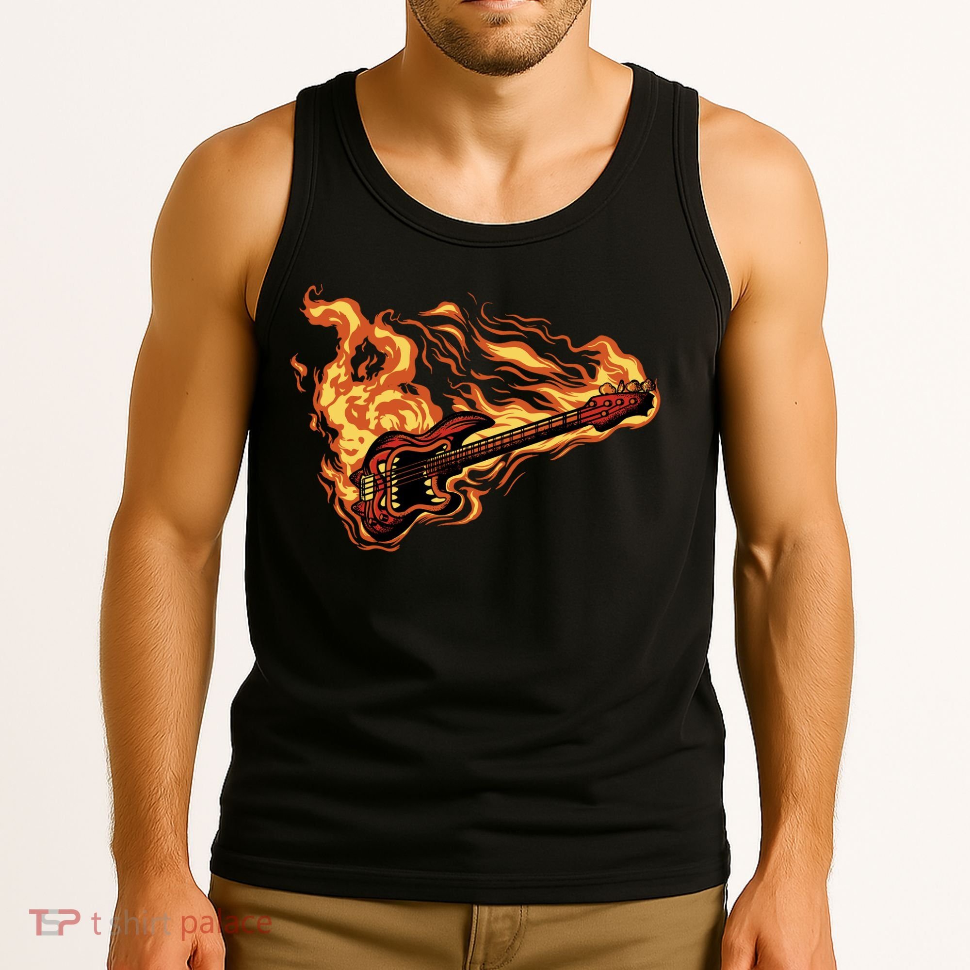 Fire Bass Guitar Rock Musician Tank Top