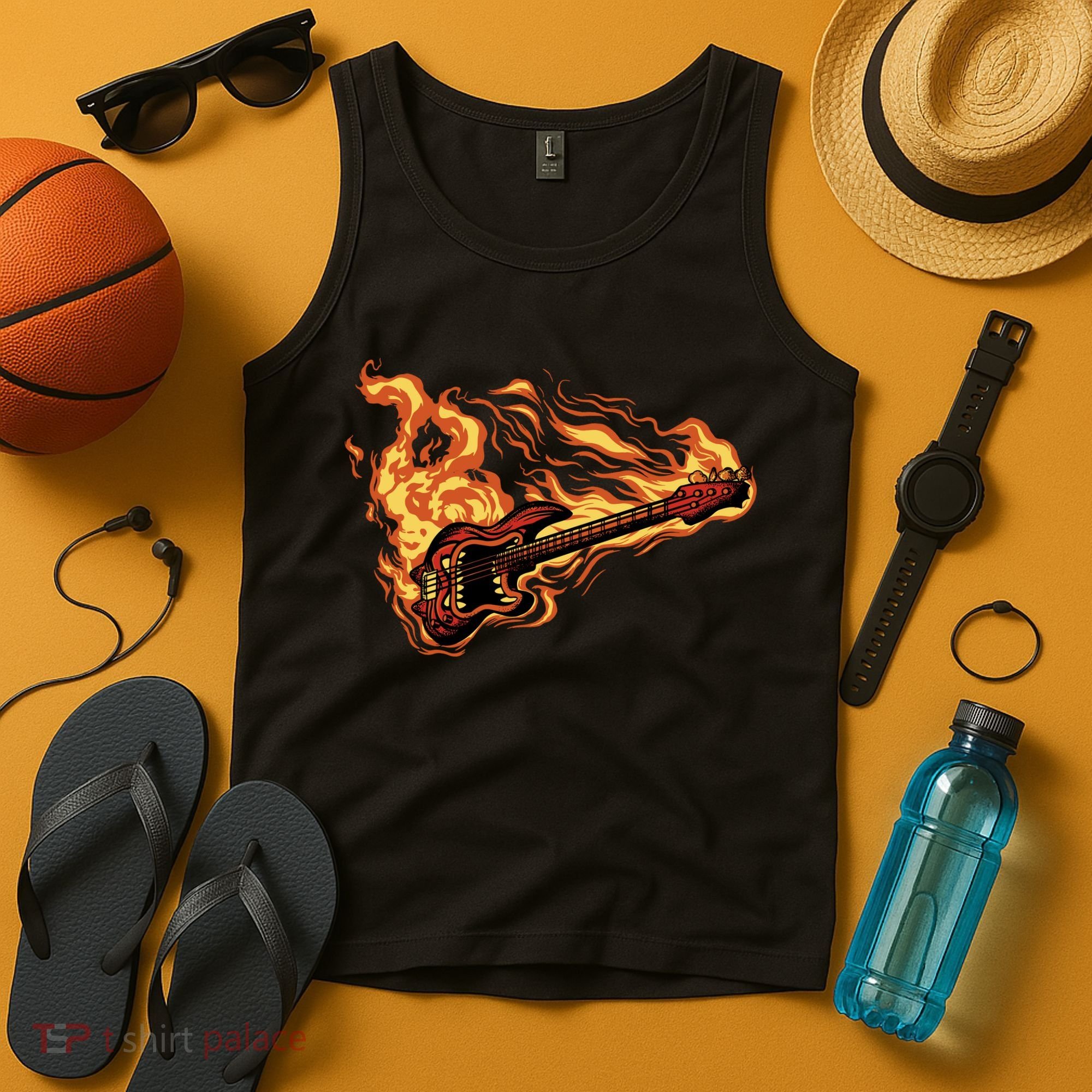 Fire Bass Guitar Rock Musician Tank Top