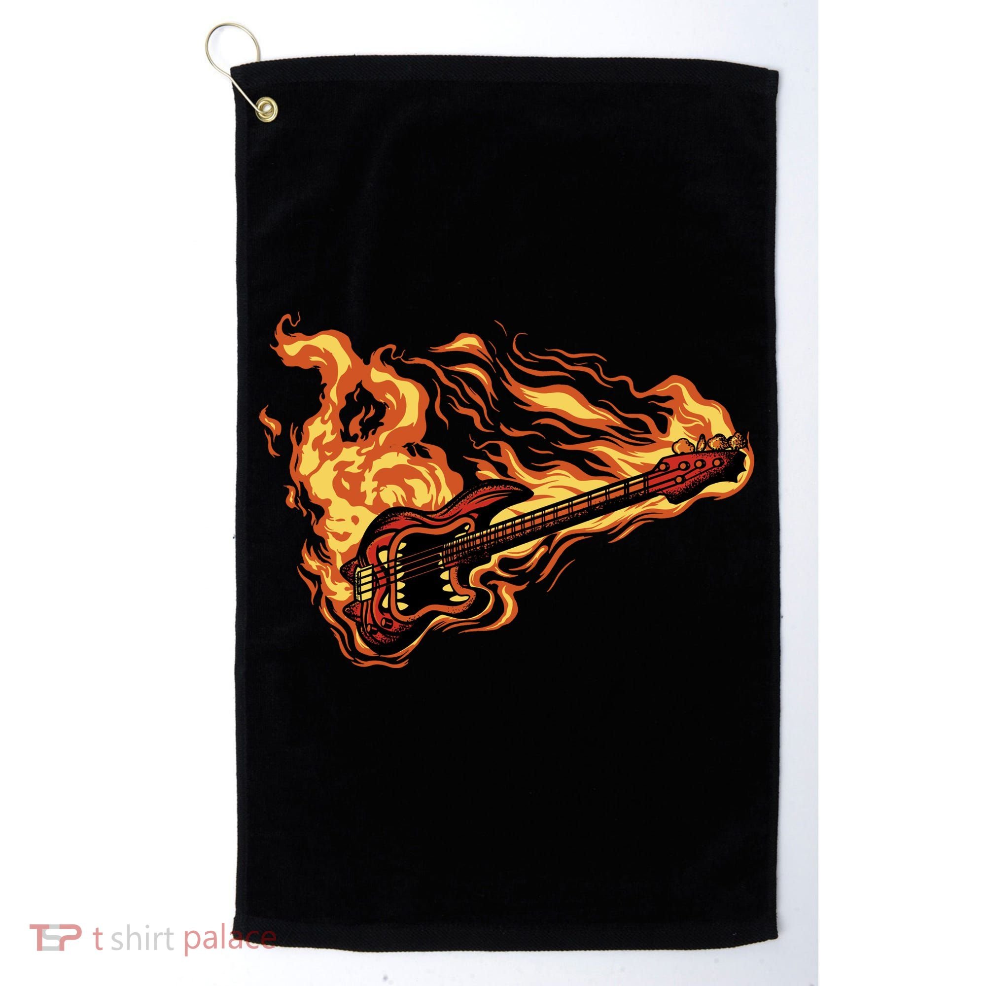 Fire Bass Guitar Rock Musician Golf Towel