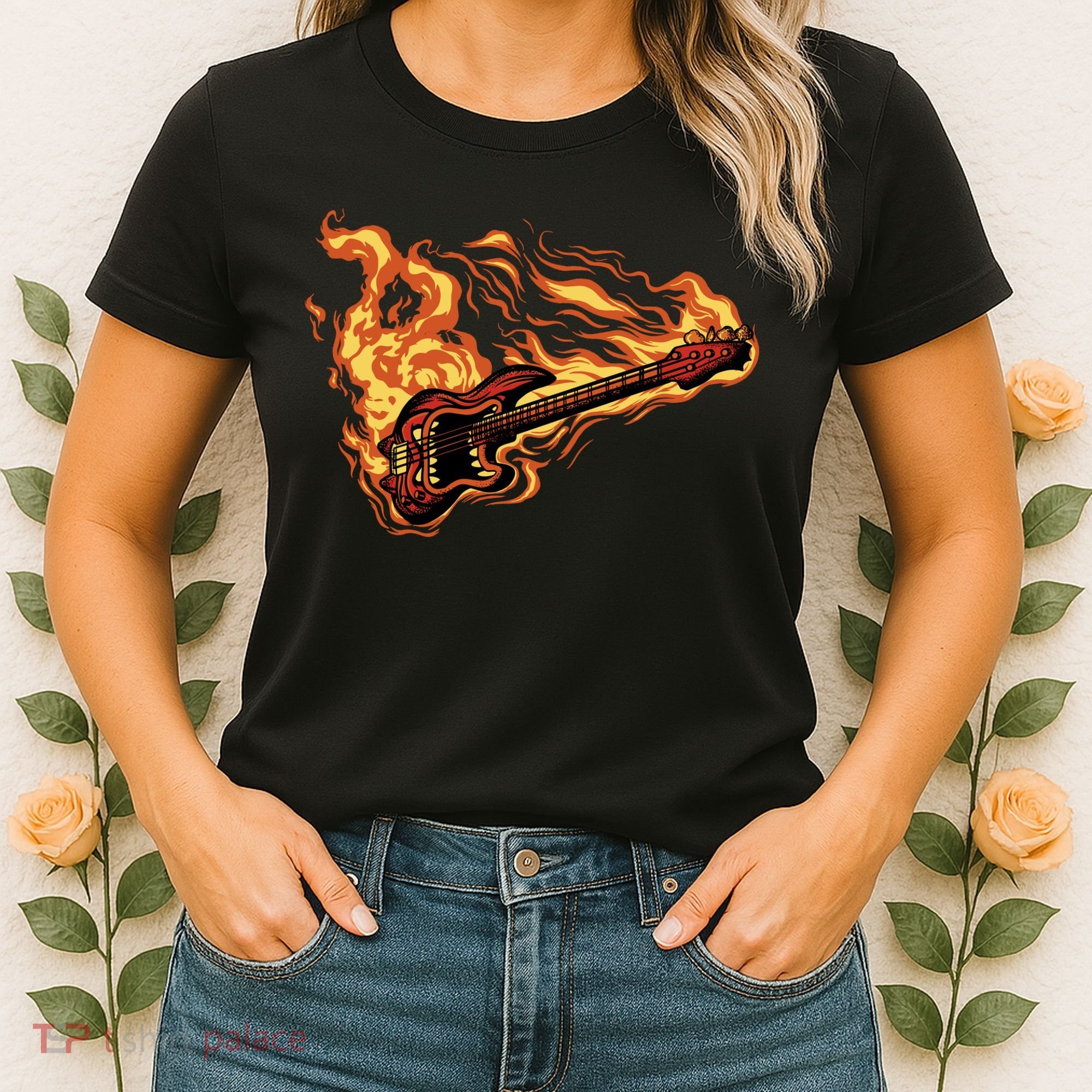 Fire Bass Guitar Rock Musician Women's T-Shirt