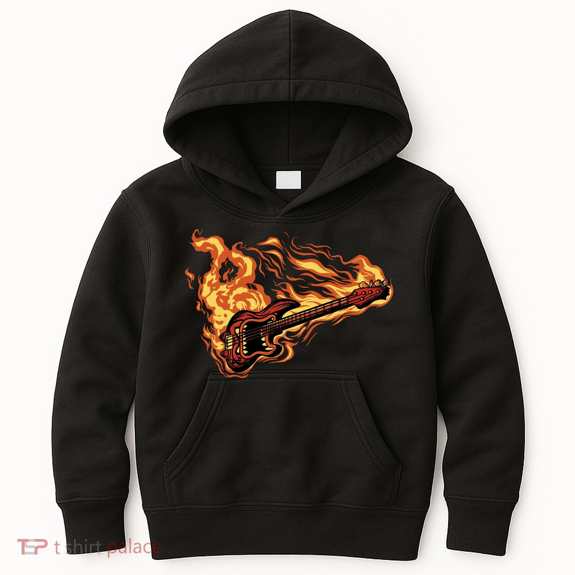 Fire Bass Guitar Rock Musician Kids Hoodie