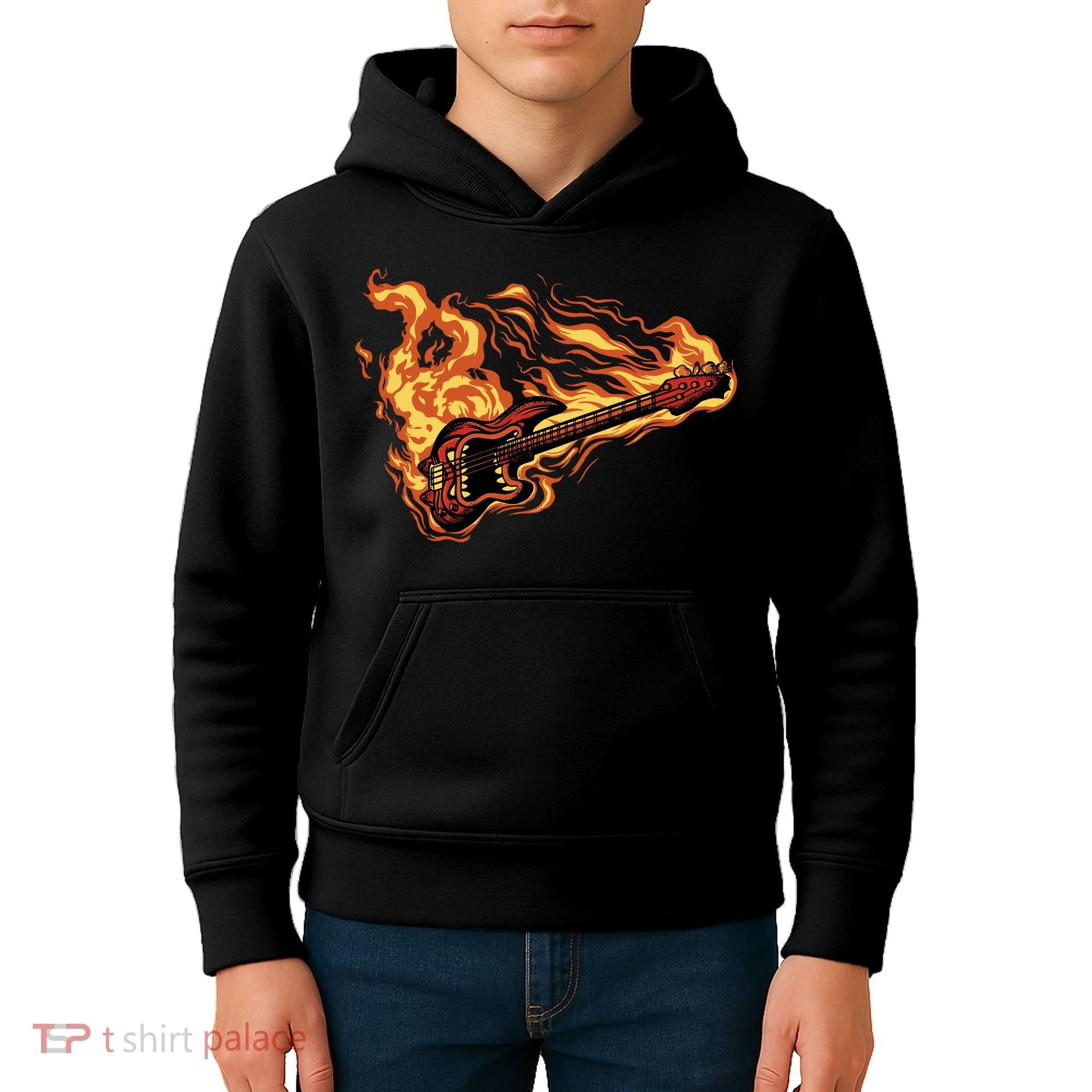 Fire Bass Guitar Rock Musician Kids Hoodie