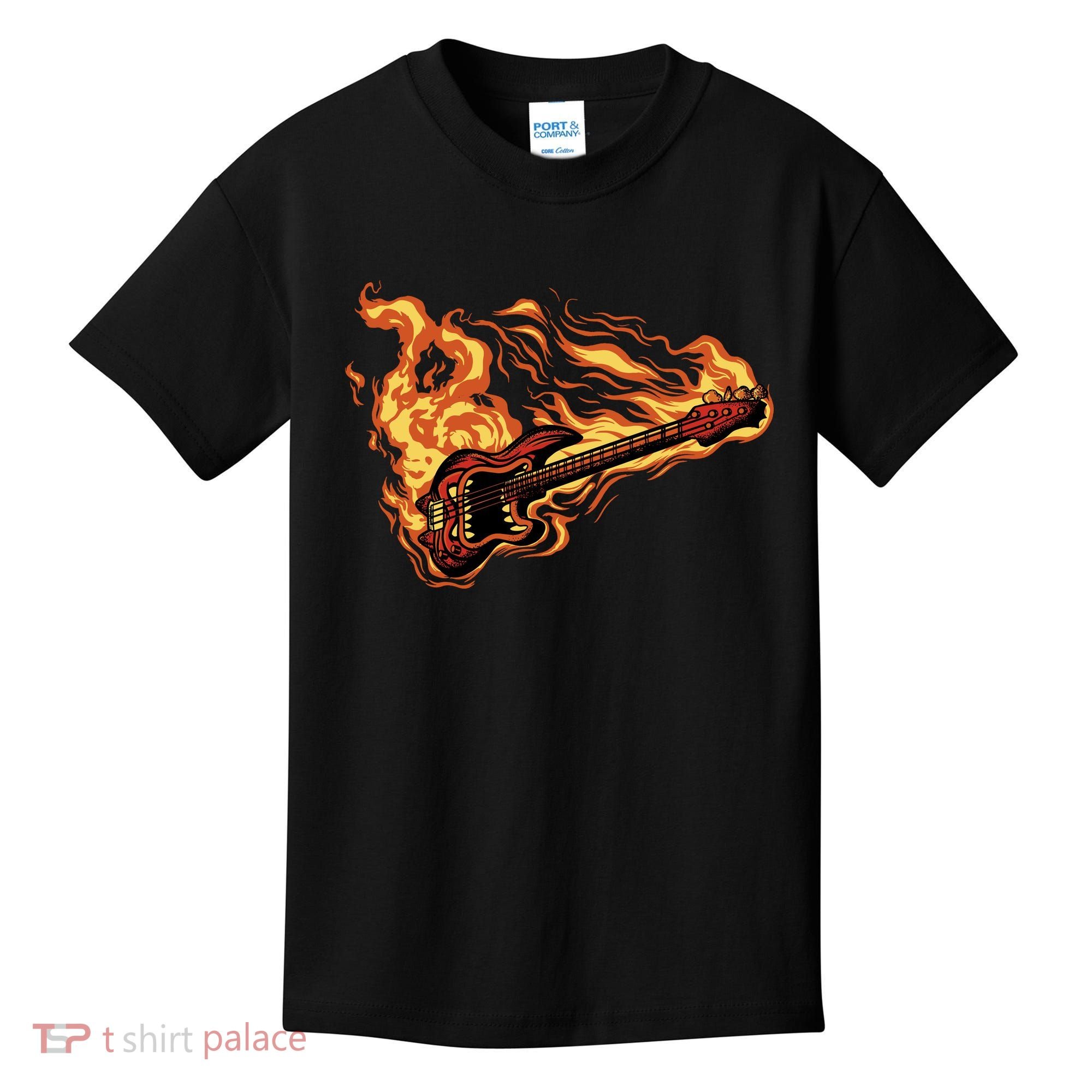 Fire Bass Guitar Rock Musician Kids T-Shirt