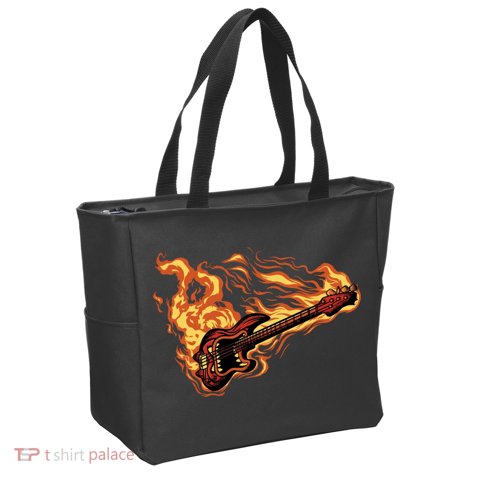 Fire Bass Guitar Rock Musician Tote Bag