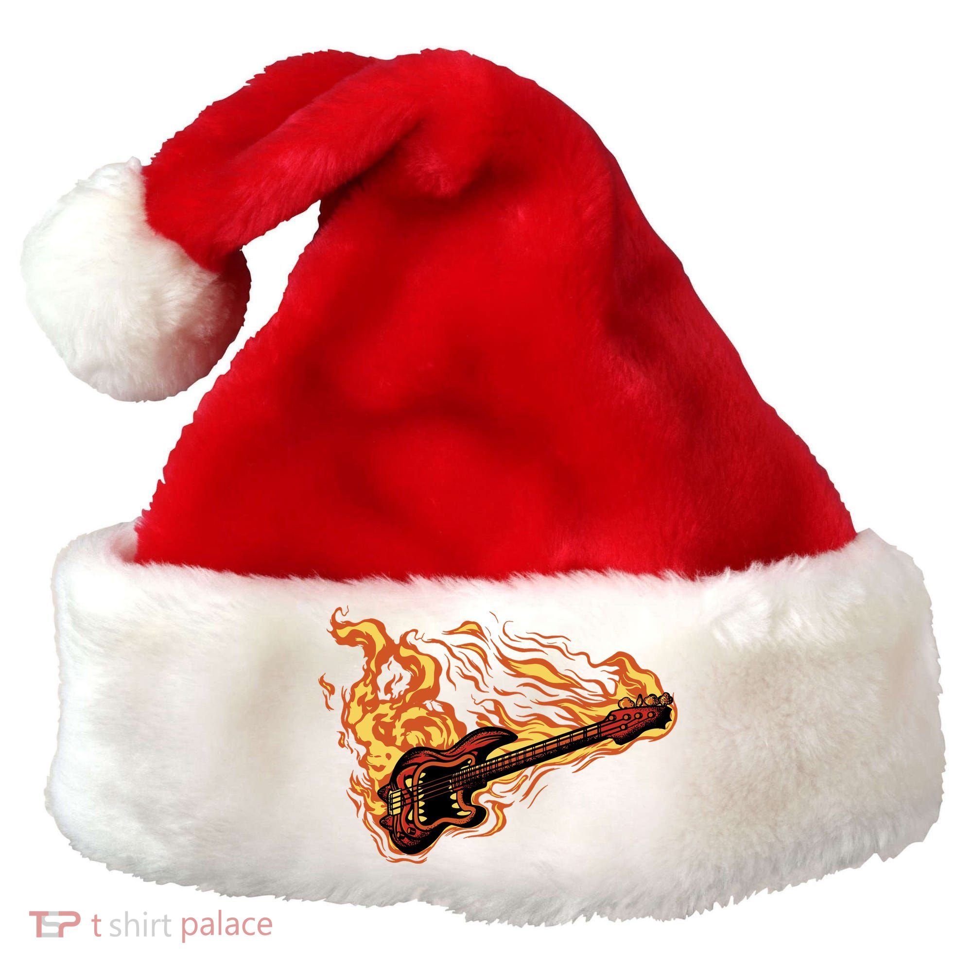 Fire Bass Guitar Rock Musician Santa Hat