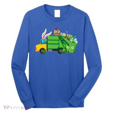 Funny Bunny Garbage Truck Colorful Eggs Easter Day Cute Gift Long Sleeve Shirt