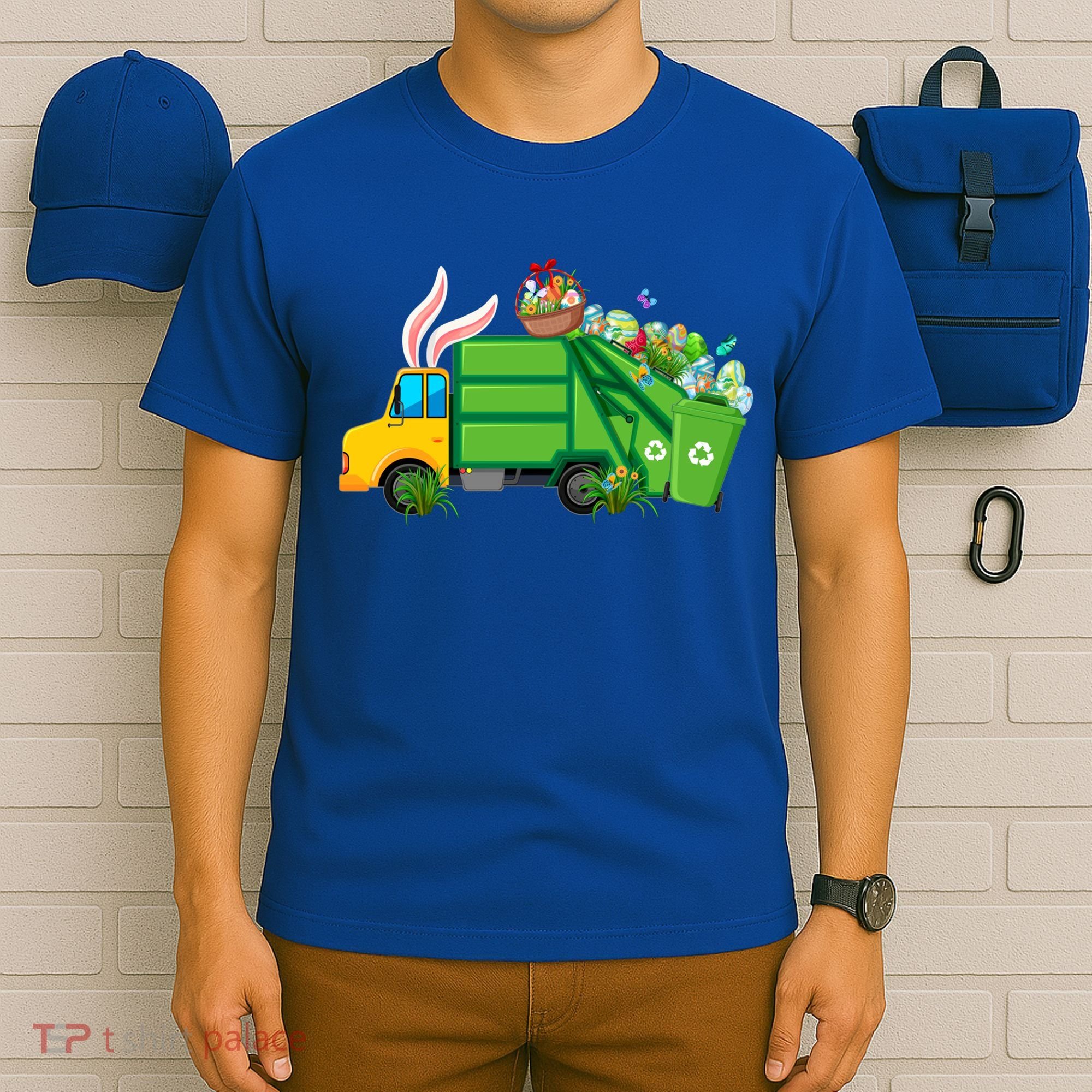 Funny Bunny Garbage Truck Colorful Eggs Easter Day Cute Gift T-Shirt