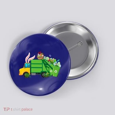 Funny Bunny Garbage Truck Colorful Eggs Easter Day Cute Gift Button