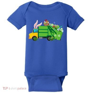 Funny Bunny Garbage Truck Colorful Eggs Easter Day Cute Gift Baby Bodysuit
