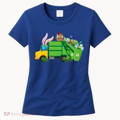 Funny Bunny Garbage Truck Colorful Eggs Easter Day Cute Gift Women's T-Shirt
