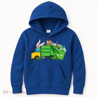 Funny Bunny Garbage Truck Colorful Eggs Easter Day Cute Gift Kids Hoodie