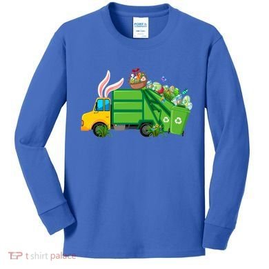 Funny Bunny Garbage Truck Colorful Eggs Easter Day Cute Gift Kids Long Sleeve Shirt