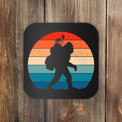 Funny Bigfoot Golf Vintage Retro Sasquatch Playing Golf Gift Coaster