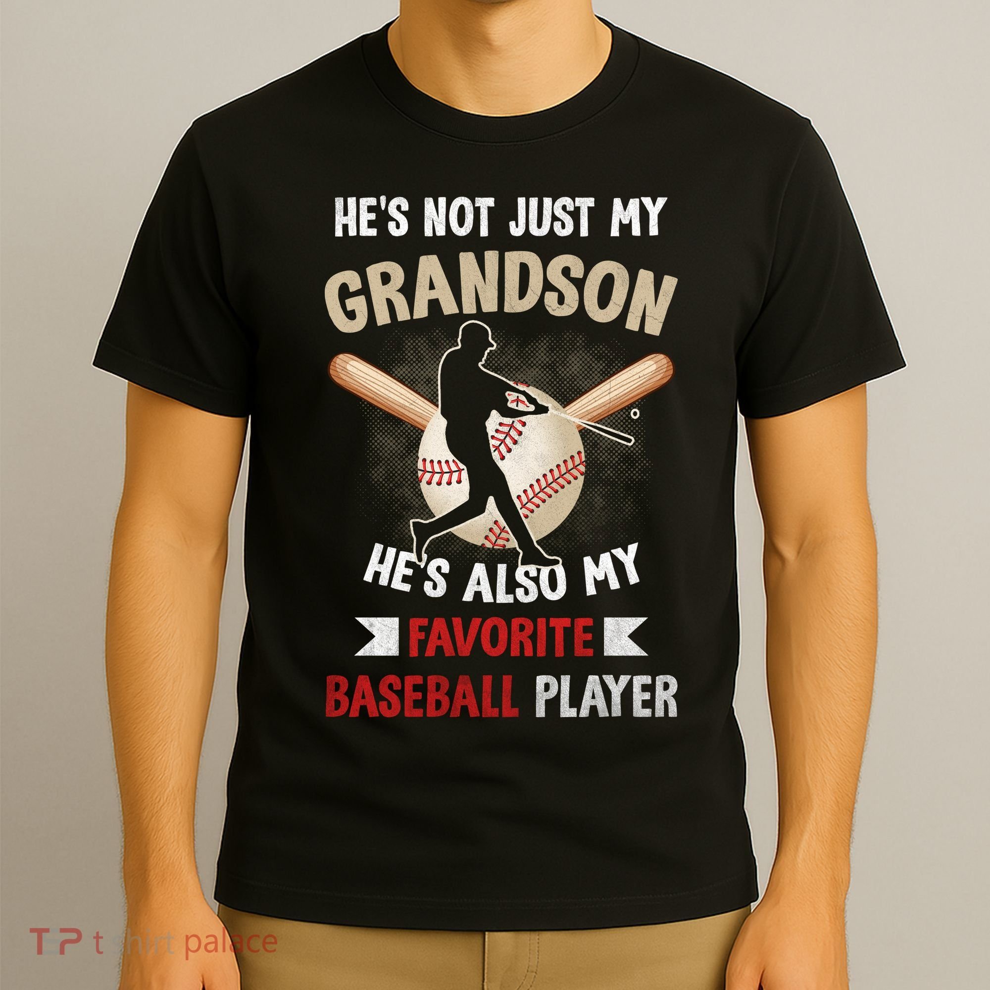 Funny Baseball Grandpa Grandson My Favorite Baseball Player T-Shirt