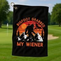 Funny Bigfoot Grabbed My Wiener Retro Bbq Humor Golf Towel thumb 1