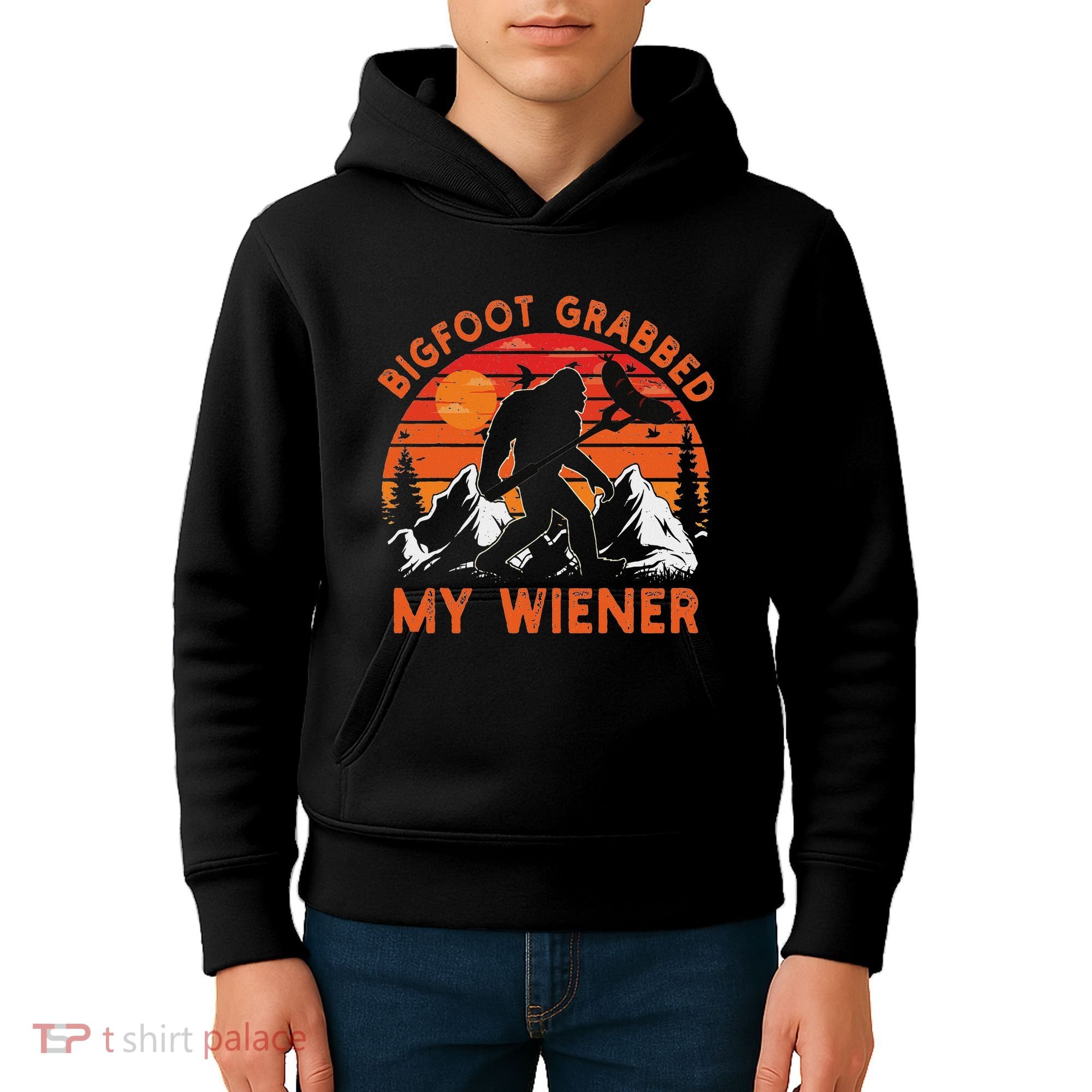 Funny Bigfoot Grabbed My Wiener Retro Bbq Humor Kids Hoodie