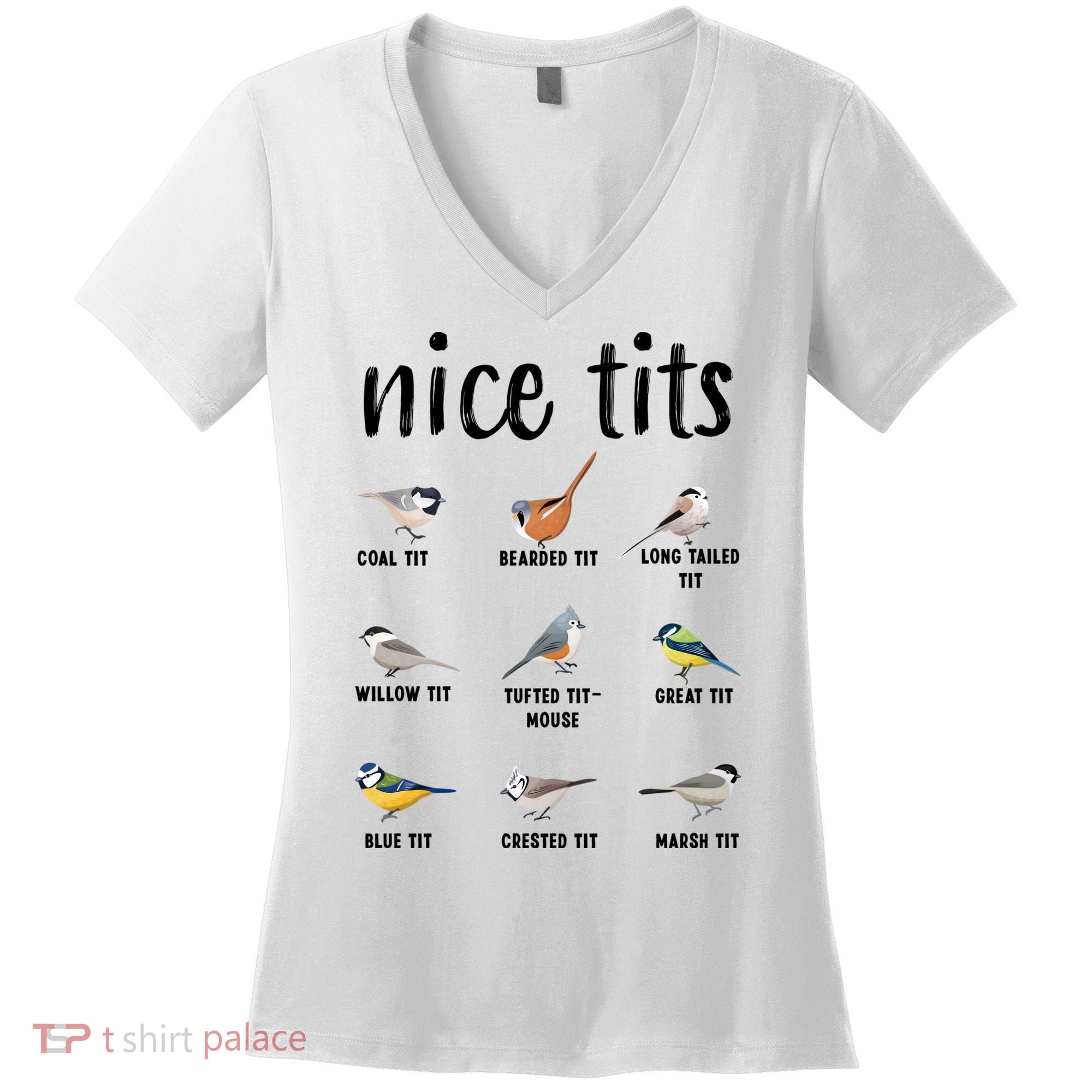 Funny Bird Gift Nice Tits Ornithology Women's V-Neck T-Shirt