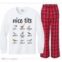 Funny Bird Gift Nice Tits Ornithology Kids Long Sleeve Plaid Pajama Set thumb 0