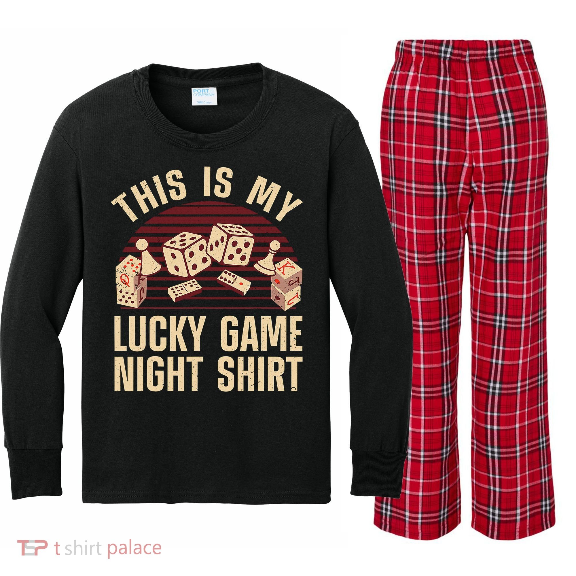 Funny Board Game Lucky Game Night Gift Kids Long Sleeve Plaid Pajama Set
