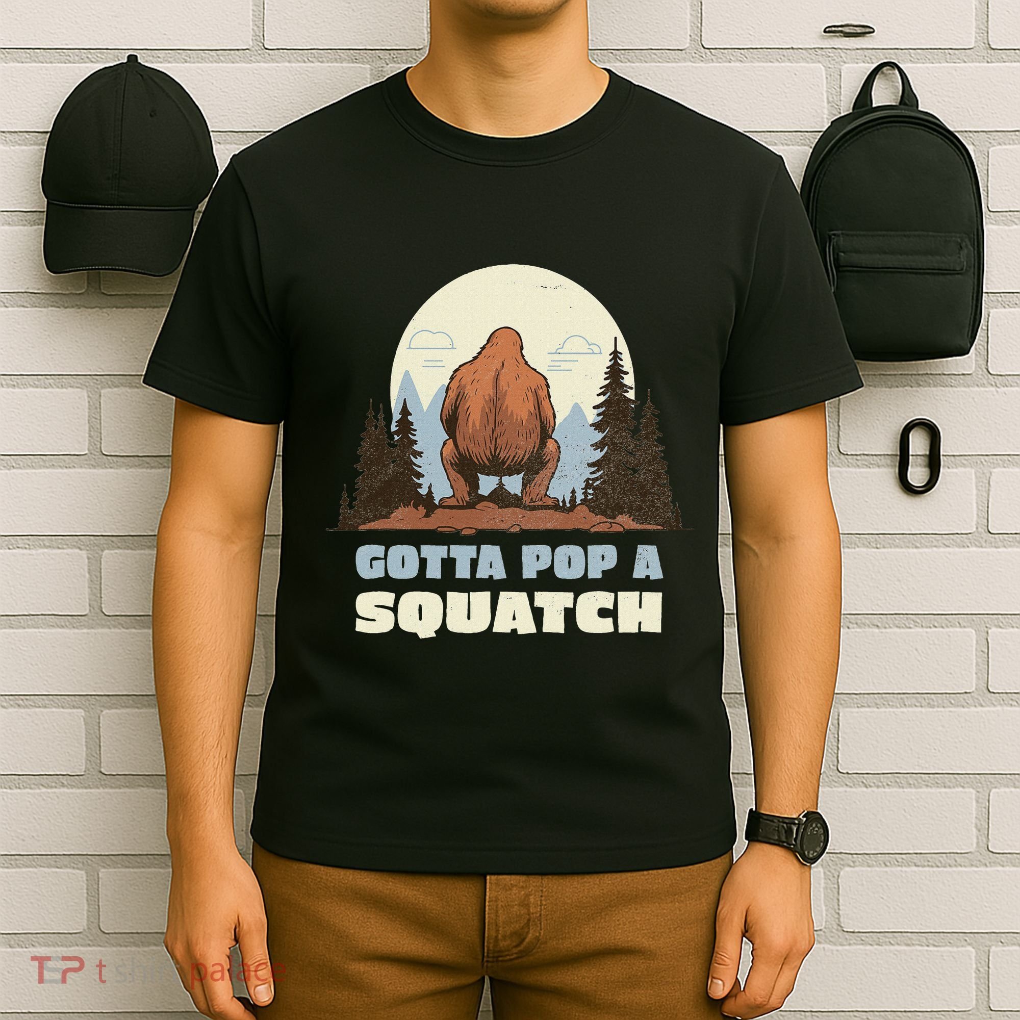 Funny Bigfoot Gotta Pop A Squatch Sasquatch Poop Joke Pun T-Shirt