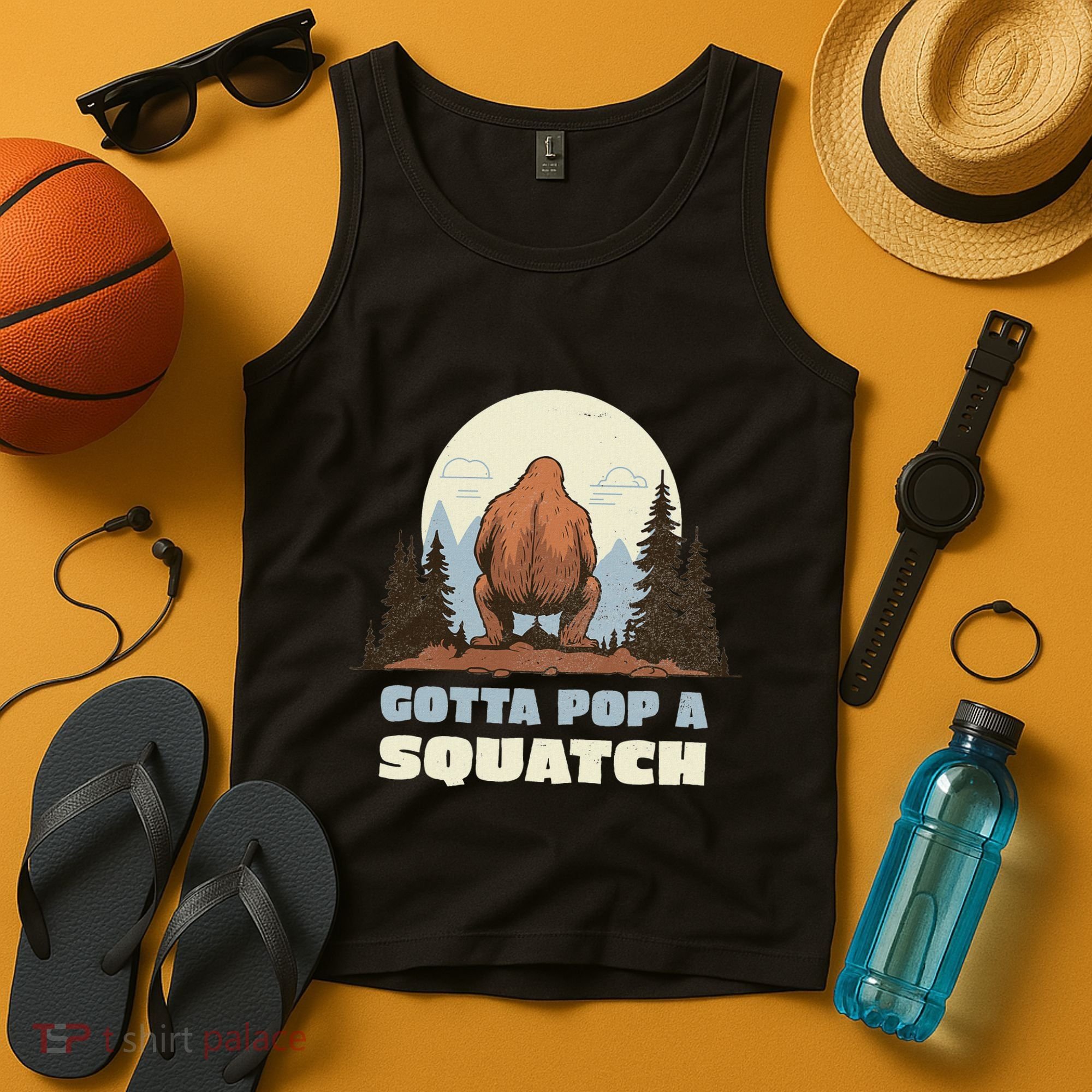 Funny Bigfoot Gotta Pop A Squatch Sasquatch Poop Joke Pun Tank Top