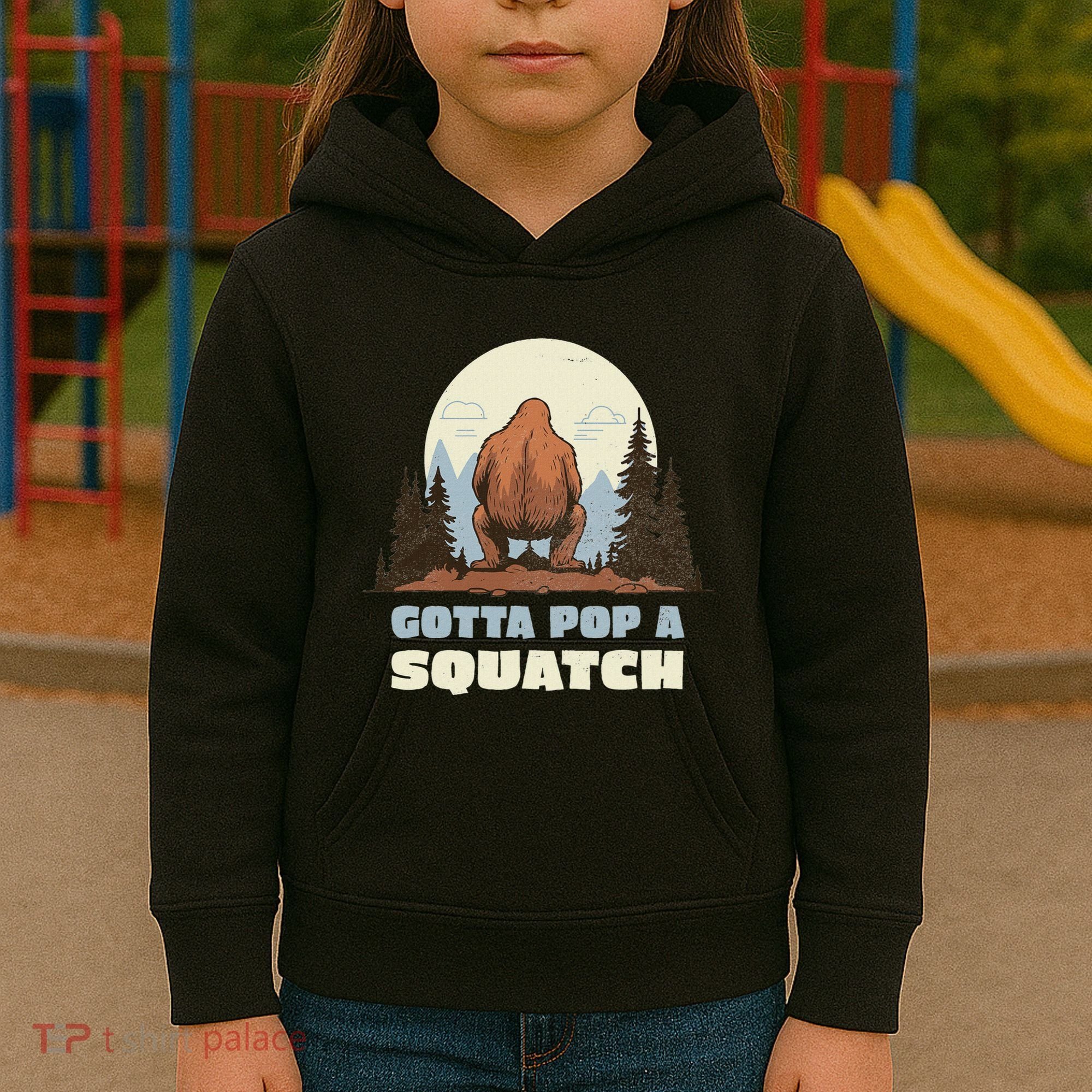 Funny Bigfoot Gotta Pop A Squatch Sasquatch Poop Joke Pun Kids Hoodie