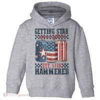 Funny Beer Getting Star Spangled Hammered 4th Of July Preppy Toddler Hoodie thumb 0